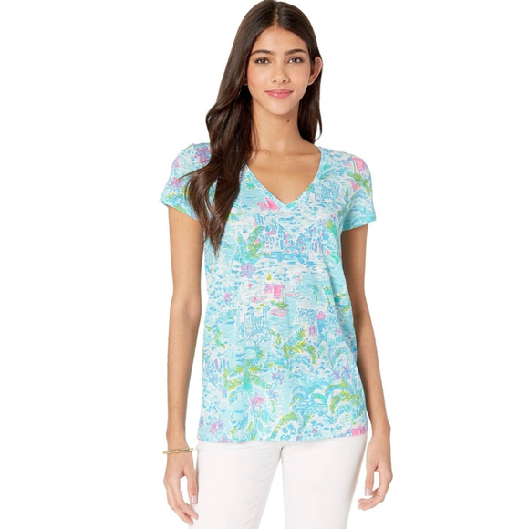 Lilly Pulitzer Etta V-Neck Knit Top T Shirt Crazy About You V Neck Small 4 6 - Picture 3 of 15